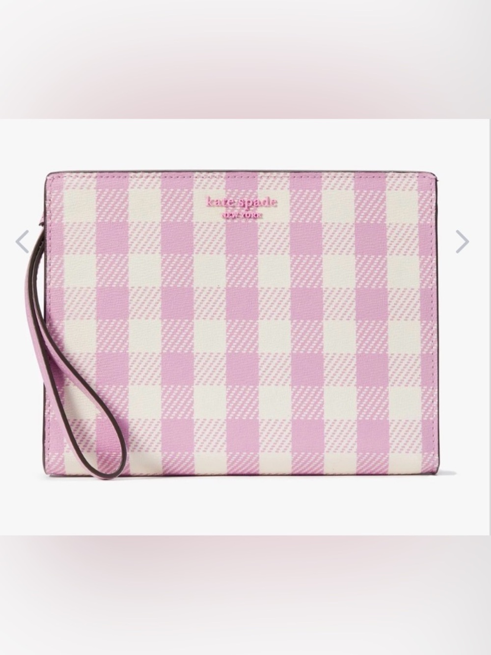 NWT Kate Spade Morgan Gingham Field Wristlet Berry Cream